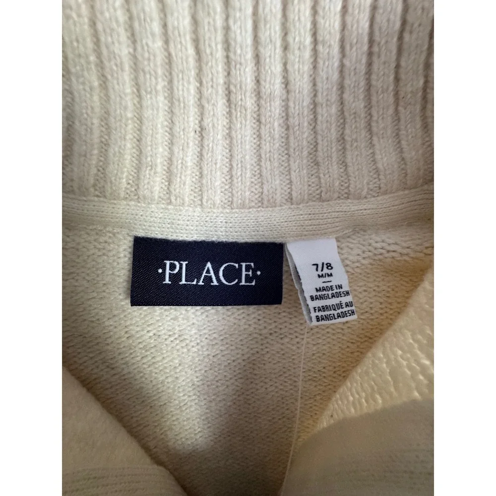 The Childrens Place Boys Cream 1/4 Zip Sweater Pullover Size 7/8‎ M NEW NWT